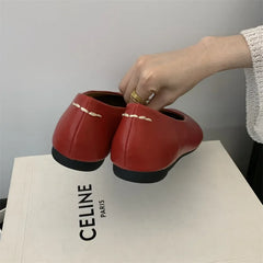 Cyflymder Summer New Style Genuine Leather Minimalist Retro Red Flat Shoes Grandmother Heightening Single Shoes Trendy Flats