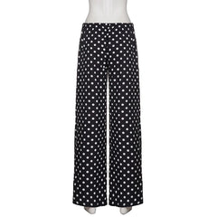 Cyflymder Casual Polka Dot Print Elastic Waist Pants Women's Straight Leg Full Length Woven Trousers Vacation Style Beach Bottoms Fashion