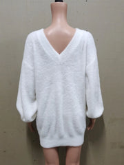 Cyflymder Casual Knitwear Long Sweater Pullover For Women Lantern V Neck Sleeve Backless Loose Solid Y2k Top Female Pullover Clothes