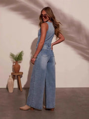 Cyflymder Jumpsuits Rompers Women Wholesale New American Summer Casual V Neck Sleeveless Denim Jumpsuit for Woman Luxury 2025
