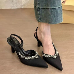 Cyflymder Fashion Rhinestone Design Women's Sandal Comfort Non-slip Pointed Toe Low Heel Ladies Loafers Elegant Women's Sandal 4567