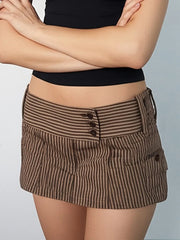 Cyflymder Casual Basic Printed Striped A-Line Skirts Y2K Sexy Slim Low-Waisted Mini Skirts Women 2025 Summer Fashion Streetwear