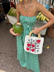 Cyflymder Green Striped Stripless Summer Dress Women Casual Off Shoulder Backless Maxi Dress Beach Holiday Party Dress Women Outfits