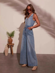 Cyflymder Jumpsuits Rompers Women Wholesale New American Summer Casual V Neck Sleeveless Denim Jumpsuit for Woman Luxury 2025