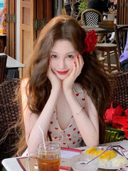 Cyflymder French Elegant Heart Dot Long Dresses Sweet Slim Neck-mounted Summer Vacation Clothing Women Vintage Sexy Evening Party Dress