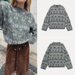 Cyflymder Women's Long Sve Knitted Sweater Color Fade Effect Floral Embroidery Autumn Faion Casual round Ne Pullover for Teens