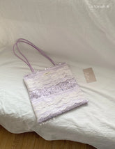 Cyflymder Spring New Lace Sparkling Sequin Patchwork Purple Lace Tote Bag for Women Large Capacity Single Shoulder Handbag