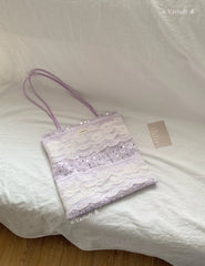 Cyflymder Spring New Lace Sparkling Sequin Patchwork Purple Lace Tote Bag for Women Large Capacity Single Shoulder Handbag