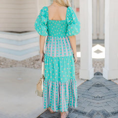 Cyflymder Bohemian Dress y2k Women Floral Print Square Neck Puff Sleeve A-Line Dress Beach Party Long Flowy Dress Streetwear