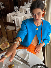 Cyflymder Solid One Button Round Neck Long Sleeve Cropped Jacket Loose Fit Cropped Summer Women Jacket Casual Versatile Lady Chaqueta