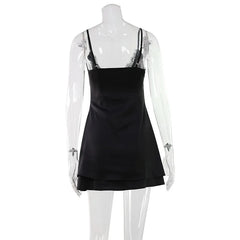 Cyflymder Sexy Women's V-neck Lace Suspender Dress Satin Texture Home Pajamas Pure Desire Short Skirt