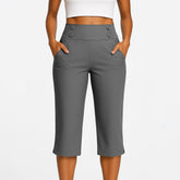 Cyflymder Women's Thin Yoga Pants Fashion Solid Color Button Pocket Pants With Split Hems High Waist Sports Yoga Casual Capri Pants