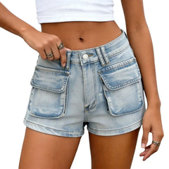 Cyflymder Summer New Women Korean Denim Short Pants Lady Low Waist Slim Fit Hot Pants With Pockets Female Sexy Wash Blue Cargo Jeans Y2k