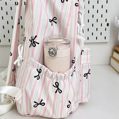Cyflymder High-capacity Women Sweet Preppy Backpacks Japanese Y2k Aesthetic Fashion Students Backpack Kawaii Striped Bow Print Schoolbags