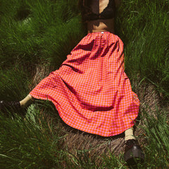 Cyflymder Y2k Women Gingham Maxi Skirts A Line Ruffle Plaid Midi Skirt Flowy Long Skirt Losse High Waist Summer Vintage Streetwear