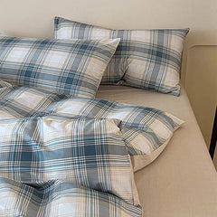 Cyflymder High Quality Grid Printed Flat Sheet Bedding Sets Light Luxury Cotton Soft Quilt Cover Single Double Bed Comfort Set for Adults