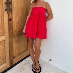 Cyflymder y2k Tube Dress Summer Women Solid Color Off Shoulder Strapless A-line Dress 2000s Backless Mini Dresses Streetwear