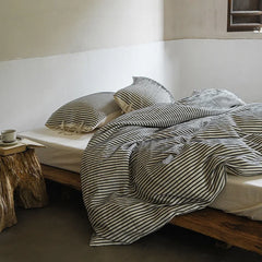Cyflymder Linen Cotton Simple Stripes Jacquard Nordic Style Bedding Set Single Double Queen King Duvet Cover Flat/Fitted Sheet Pillowcase