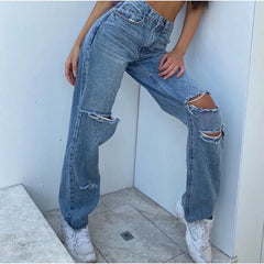 Cyflymder Spring New High Waist Hip Lift Ripped Jeans Women