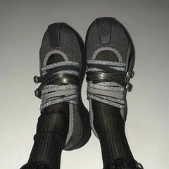 Cyflymder Mary Jane Sneakers Women Trendy Fashion Street Thick Bottom Shoes Flat Casual Women Strappy Ballet Sneakers Black