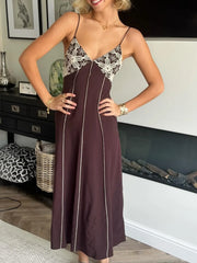 Cyflymder Elegant Black Sleeveless V-Neck Embroidered Slip Long Dress Backless Women's Summer Sexy Holiday Party Clubwear