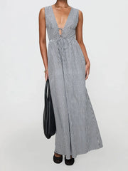 Cyflymder Elegant Floral Print Sleeveless Maxi Dress with V-Neckline and Tie Waist Detail for Summer Wedding Party or Vacation Beachwear