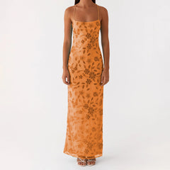 Cyflymder Women Summer Glitter Sequin Beaded Flower Cami Dress Slim High Split Spaghetti Strap Open Back Long Dresses for Party Club