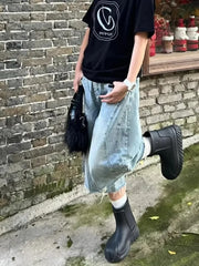 Cyflymder Women's Summer Vintage Fringed Denim Cropped Pants Cool Girl Male Wide Leg Knee Length Shorts Fashion Denim Trouser Pants