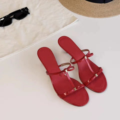 Cyflymder Women High Heel Slippers Mules Square Open Back Slip‑on Sandals Elegant Party Wedding Daily Wear Comfortable Mid Heel Ladies