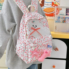 Cyflymder Sweet Flower Print Kawaii Cartoon Dog Bags for Women Ins Y2k Aesthetic Chic Bow Star Backpacks High-capacity Fashion Schoolbags