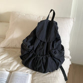 Cyflymder Nylon Drawstring Pleated Backpack Women Trendy Vintage Casual Schoolbags Casual Travel Students Y2k Aesthetic Simple Backpacks