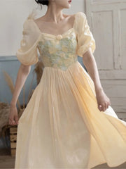 Cyflymder Women Summer France Elegant Puff Sleeve Dresses female Evening Party Dress Sweet Princess A-line Fairy Dress