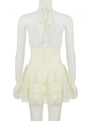 Cyflymder Holiday Hollow Out Halter A-Line Dress Sexy Slim Deep V-Neck Sleeveless Mini Dresses For Women Summer Fashion Lady