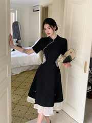 Cyflymder Chinese Improved Hanfu Cheongsam Dress Women A Line Qipao New Fashion Style Short Sleeve Casual Daily Lady Cheongsam Dress