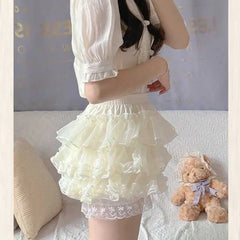 Cyflymder Japanese Sweet Lolita Lace Shorts, Ruffle Cake Safety Shorts, Harajuku Kawaii Shorts, Pumpkin Pants, Cute JK Bloomers, Y2k