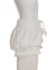 Cyflymder Sweet Plaid Lace Trim Shorts Casual Loose Bandage Patchwork Low-Waisted Shorts Women 2025 Summer Fashion Streetwear Lady