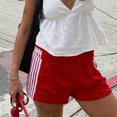 Cyflymder Women's Summer Y2K Retro Striped Patchwork Shorts Casual Loose Elastic Waist Sporty Boxers Sleep Bottoms with Pockets