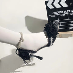 Cyflymder high heel shoes for women black rose Lolita y2k accessories elegant party heels bridal wedding shoes french style Mary Jane