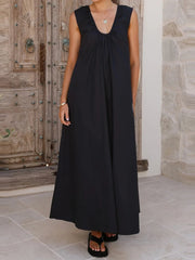 Cyflymder Women Sexy V-neck Sleeveless Hollow Robe Dress Elegant Hight Waist Solid Color Vest Dress Fashion Draped Loose Long Party Dress