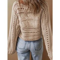 Cyflymder Vintage Loose Slash Hollow Women Sweater Long Sleeve Knitted Pullover Autumn Elegant Harajuku Jumper Knitwear Top Solid Casual