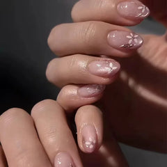 Cyflymder 24Pcs French Fake Nails Press on Almond White Wave False Nails Removable Long Full Cover Nail Tips Finished Fingernails Nail Art