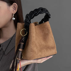 Cyflymder Solid Color Frosted Handmade Woven Handbags Autumn New Luxury Design Bucket Bag for Women Korean Fashion Texture Crossbody Bags