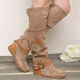 Cyflymder Vintage Women Boot Casual Knee Boots Women High-heeled Shoes Thermal Overshoes High Boot Zapatos Mujer Sapato