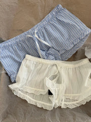 Cyflymder White Drawstring Short Pants Women Summer Streetwear Casual Elastic High Waist Home Underwear Vintage Chic Preppy Style Shorts