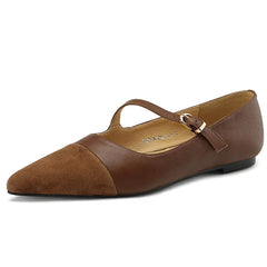 Cyflymder Splicing Design~ Pointed Head Shallow Mouth Retro Single Shoes Women's New Flat Mary Jane Shoes Woman Shoes