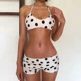 Cyflymder Women's Polka Dot Halter Bikini Set Two Piece Swimsuit with Shorts Retro Beachwear for Summer Vacation Pool Party Swimwear