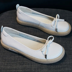 Cyflymder Single Shoe Women's Versatile Soft Soled Leather Flat Bottomed Casual Shoes Nurse's Shallow Mouth Shoes Bow Tie Women's Shoes