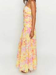 Cyflymder Women s Floral Print Maxi Dress Sleeveless V-Neck Empire Waist Summer Dress with Ruffle Hem and Adjustable Straps