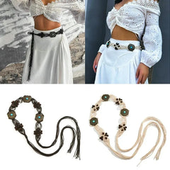 Cyflymder Hot Versatile Woven Belt Bohemian Waist Decoration Ethnic Style Belt Women's Belt Decoration Dress Casual Chain Waist