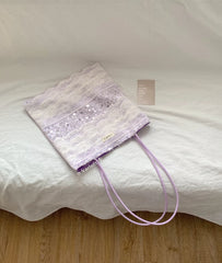 Cyflymder Spring New Lace Sparkling Sequin Patchwork Purple Lace Tote Bag for Women Large Capacity Single Shoulder Handbag